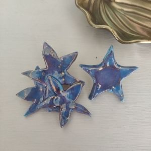 Vintage 80's Handmade Porcelain Glazed Asymmetric Star Earrings